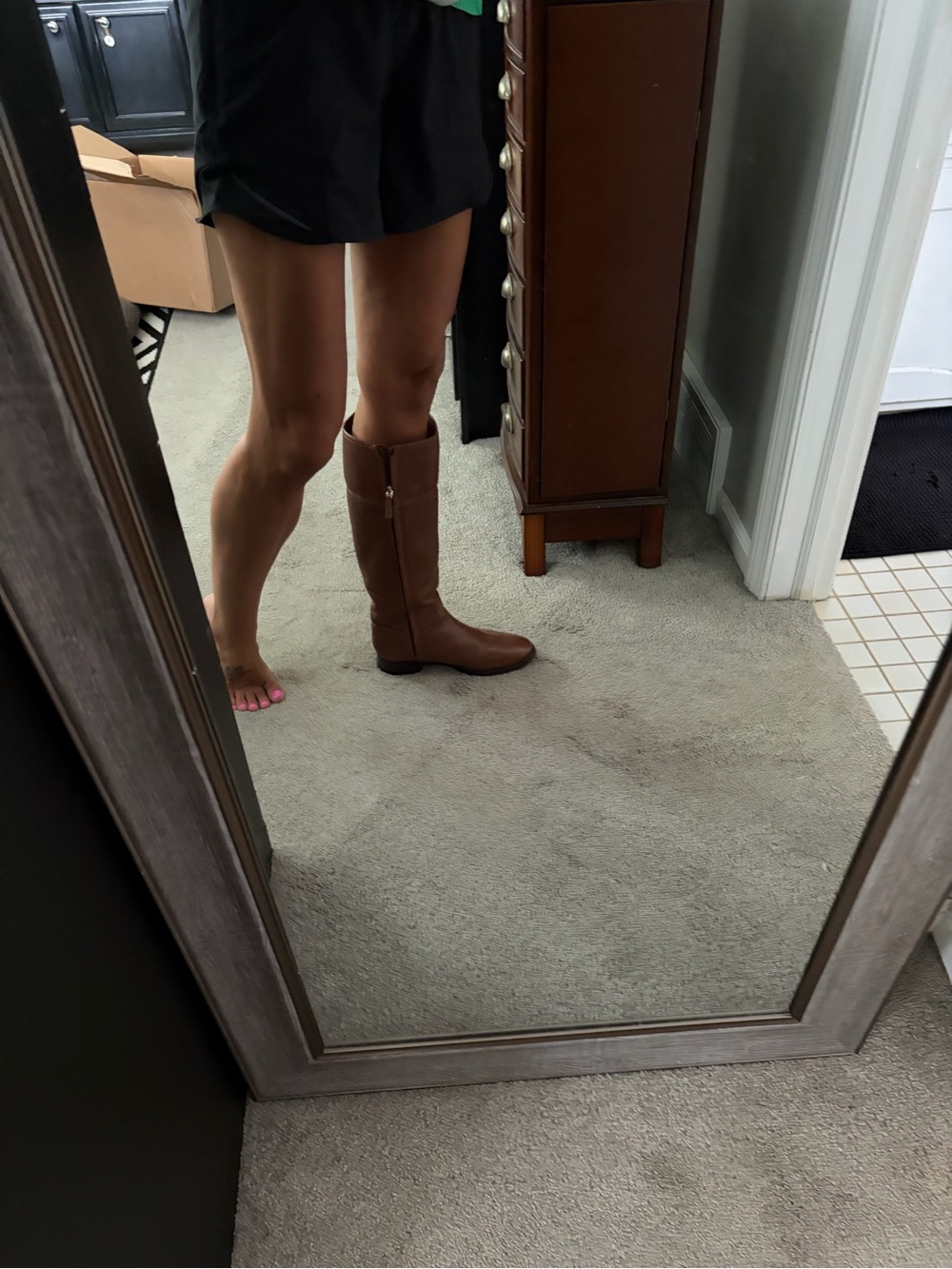 Tory Burch Chestnut Brown Leather Knee-High Boots with Gold Logo - Picture 13 of 15